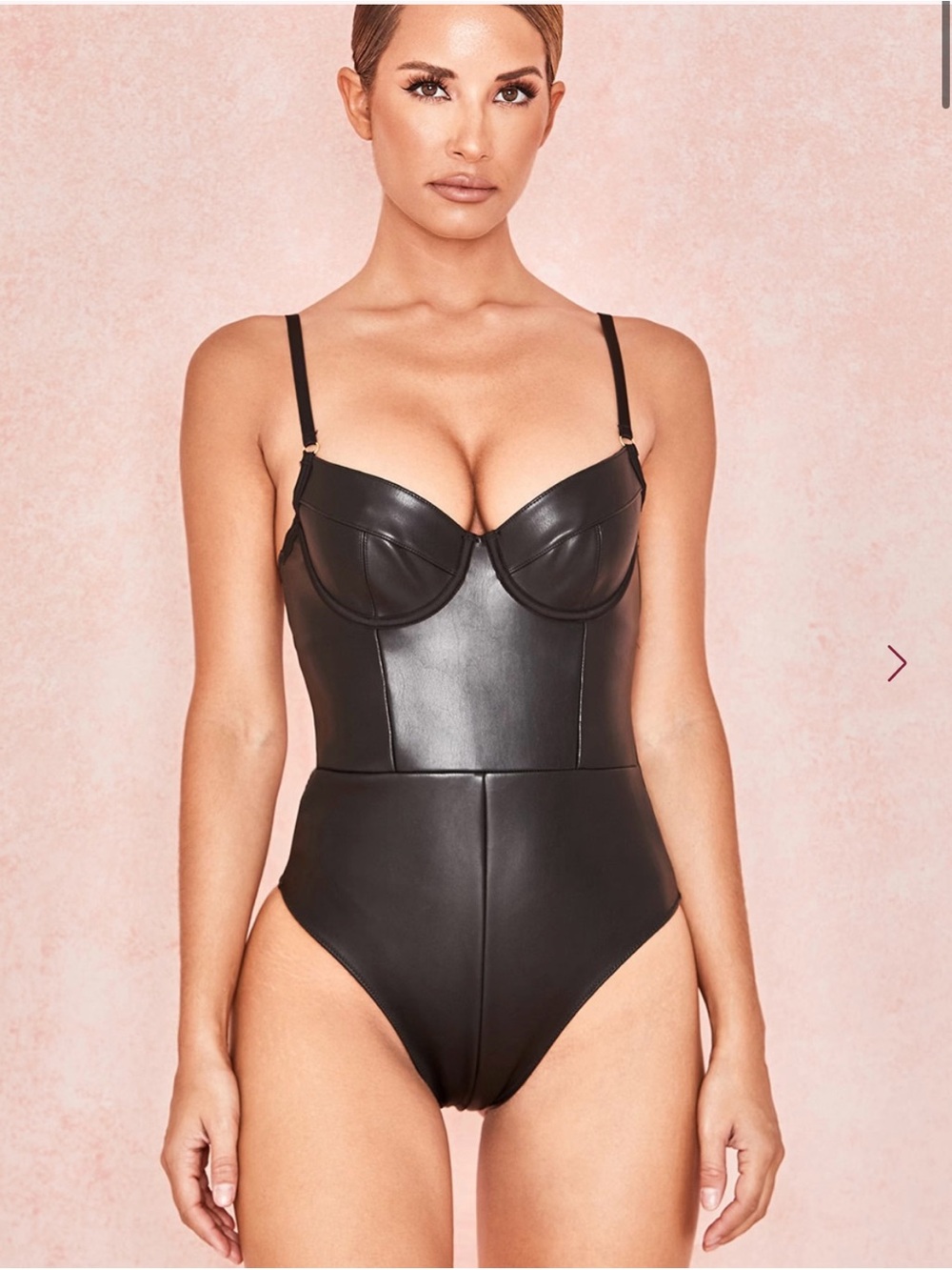 House of CB Carla Black Vegan Leather Backless Bodysuit